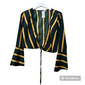 Sadie & Sage Shirt Boho Cropped Blouse Striped Bell Sleeves Sz. Small